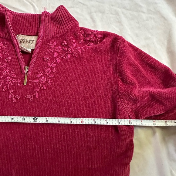 Vintage Raspberry Pink Women's Embroidered Quarter Zip Sweater - Picture 9 of 11